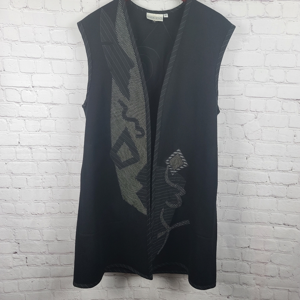 Beppa Wool Vest. Wearable Art Women's M Black and Gray.